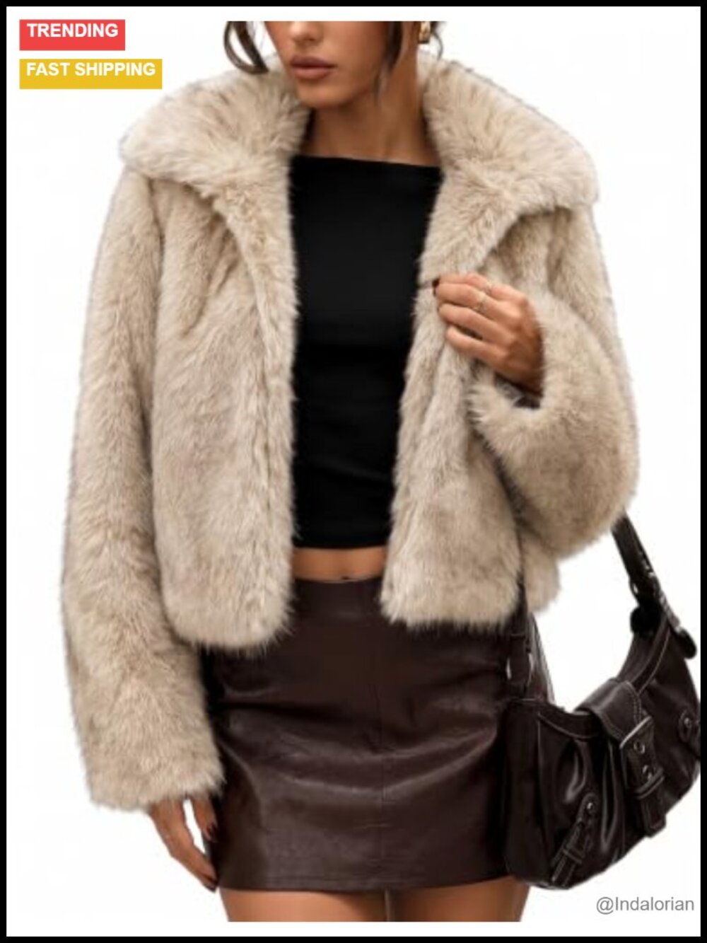 Faux Fur Coat Two-Tone Cropped Fluffy Jacket